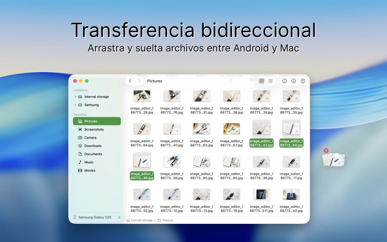 Interfaz de Findroid - Transferencia de archivos