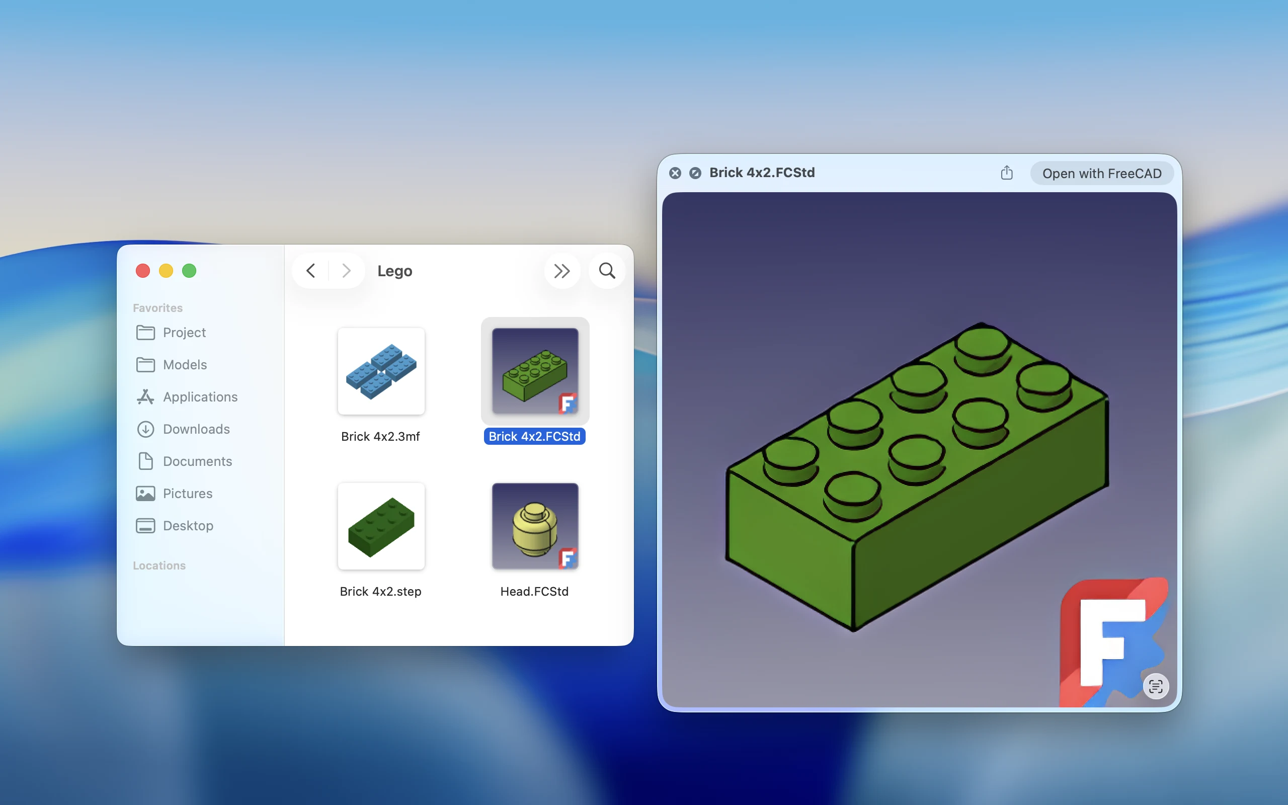 Finder thumbnails and Quick Look preview for FreeCAD FCStd files
